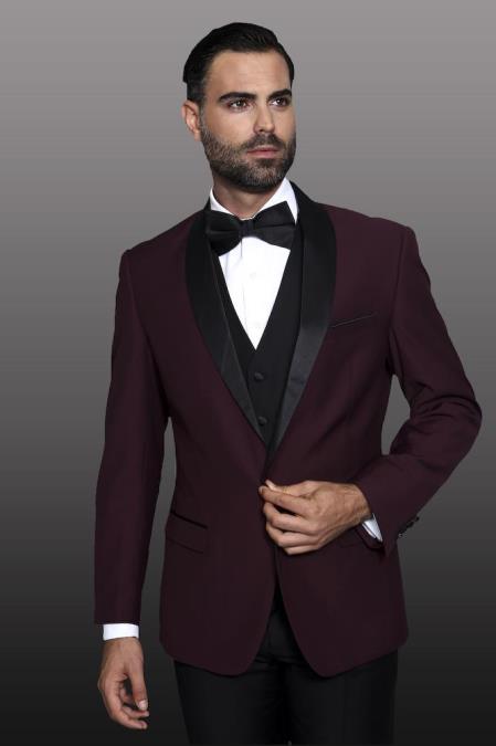 Encore Burgundy 1-Button Shawl Tuxedo