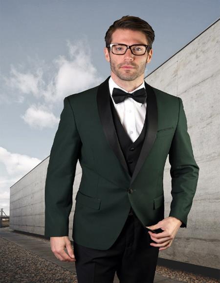 Hunter Green Tuxedo Prom ~ Wedding 1920s Tuxedos Colored Suit With Black Vest and Black Suit 3 Pieces