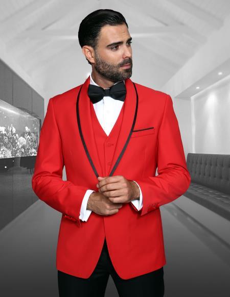 Black and Red Dress Men's suit Comes with Black Pants Black Lapel Jacket and Pants