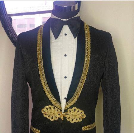 Men's Cheap Priced Designer Fashion Dress Casual Blazer On Sale Shawl Lapel Black ~ Gold Blazer