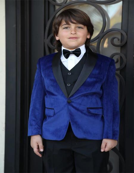 Men's Indigo Solid Pattern Suit Or Tuxedo Jacket and Pants And Vest