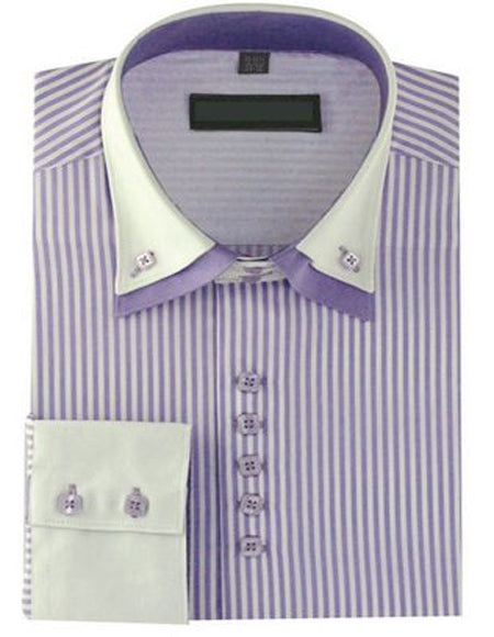 High Collar Clubbing Burgundy Stripe AH606 Men's Dress Shirt