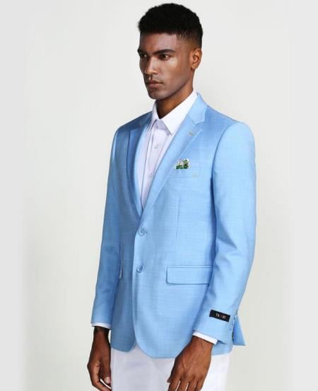 Light Blue Casual Blazer Two Button - Prom - Wedding