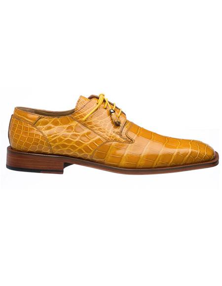 Men's Ferrini Brand Shoe Men's Gold Color Square Toe Style Alligator Shoes