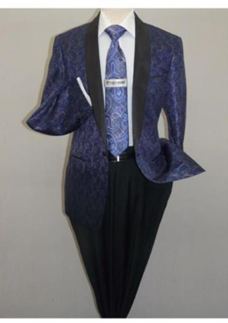 Navy Blue Velvet Blazer - Paisley Blazer - Blue Dinner Jacket - Floral Tuxedo