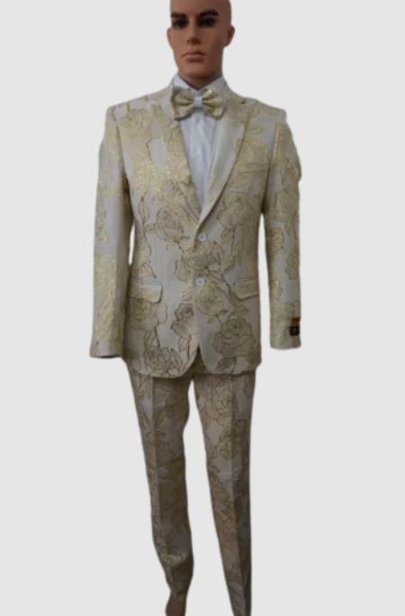 Prom Suits - Wedding Suit - Paisley Suit - Floral Suit + Matching Bowtie