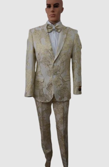 Prom Suits - Wedding Suit - Paisley Suit - Floral Suit + Matching Bowtie