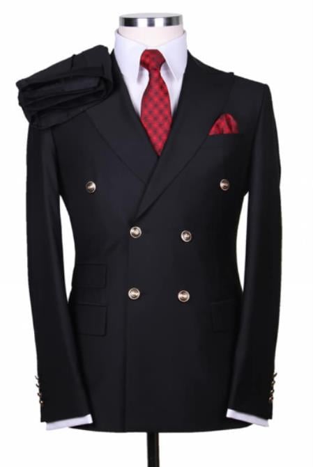 Slim Fitted Cut Mens Double Breasted Suit - Fabric - Flat Front Pants
