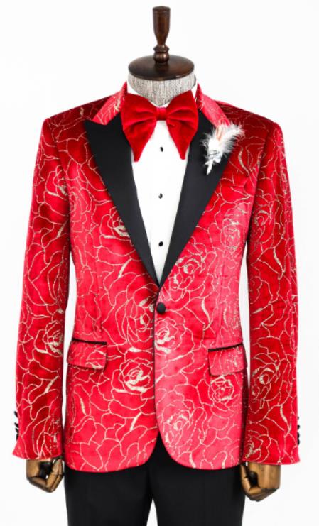 Red and Gold Tuxedo Dinner Jacket - Mens Blazer - Wedding Suits - Red Tuxedo Jacket + Pants