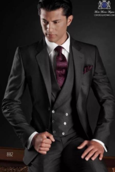 Mens Suits with Double Breasted Vest - Single Button Peak Lapel "Gray" Suits