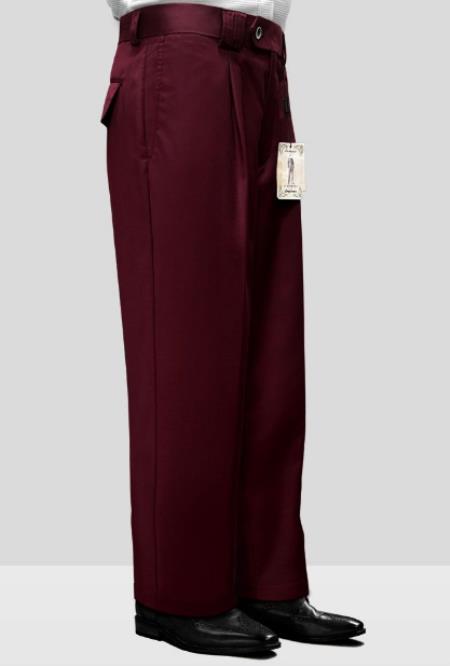 Mens Pant - Pleated Wide Leg - Burgundy