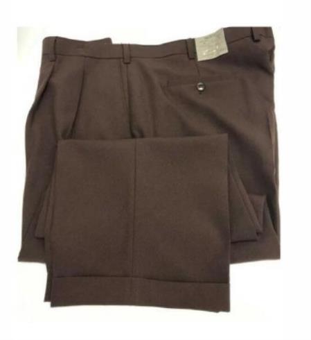 Mens Double Pleated Trousers - Double Pleated Dress Pants - Slacks Brown