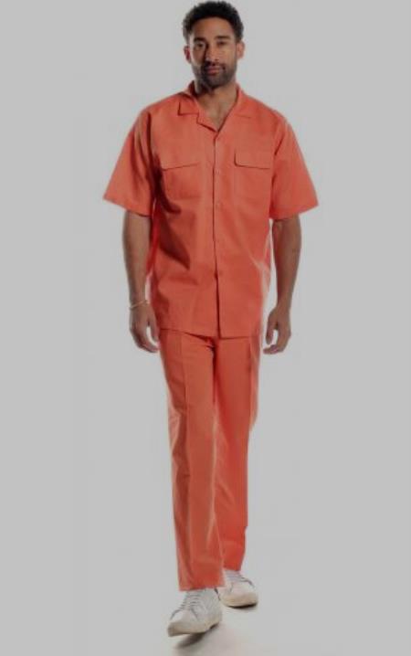 Mens Linen Walking Suit - "Solid Coral" Summer Outfit - Mens Linen Suit