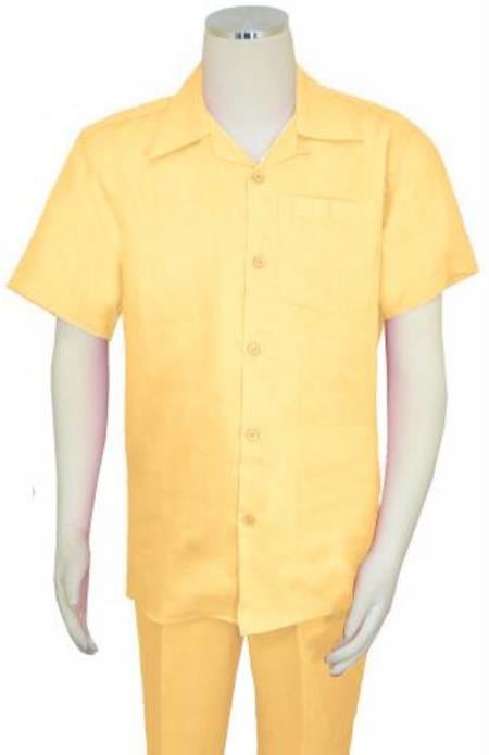 Mens Linen Walking Suit - "Pastel Yellow" Summer Outfit - Mens Linen Suit