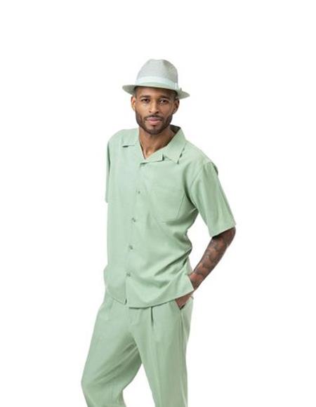 Mens Linen Walking Suit - "Apple Green" Summer Outfit - Mens Linen Suit