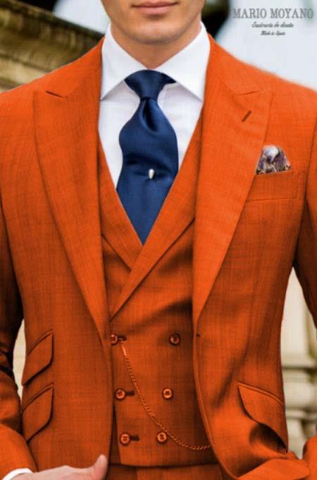 Orange Suit With Double Breasted Vest Grooms And Groomsmen Suit
