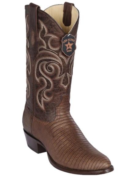 Mens Los Altos Lizard Skin Round Toe Boot Brown