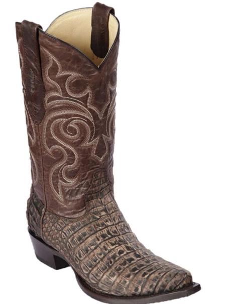 Mens Los Altos Caiman Belly Snip Toe Boot Sanded Brown