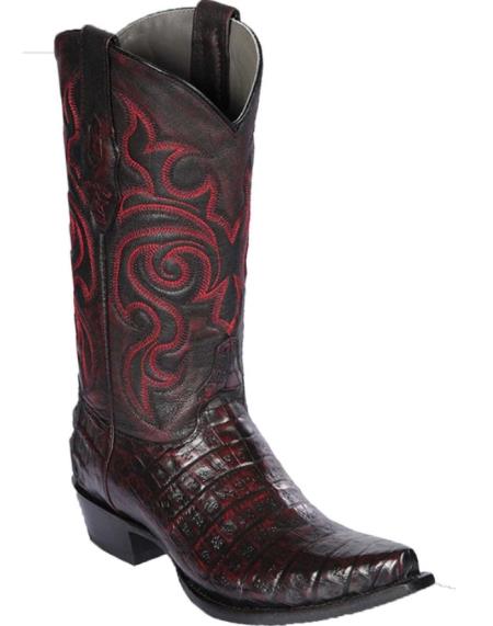 Mens Los Altos Caiman Belly Snip Toe Boot Black Cherry