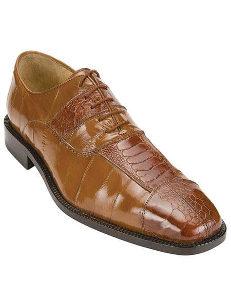 Belvedere Shoes Camel Color Silky Eel with Ostrich Mare 2P7
