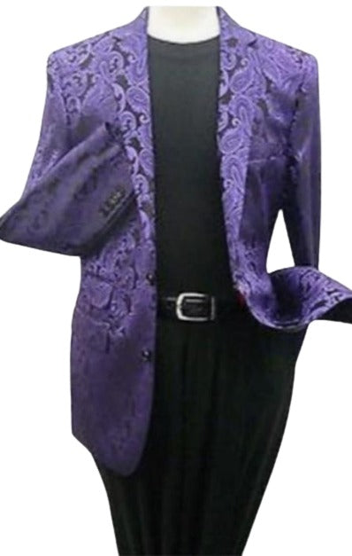 Mens Purple Paisley Blazer - Big and Tall Sport Coat With Bowtie