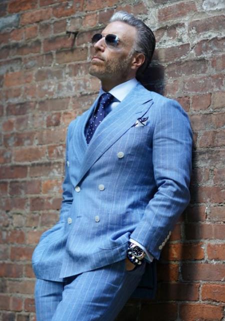 Sky Blue Stripe - Double Breasted Pinstripe Suit