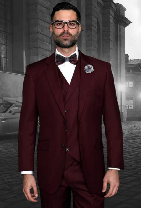 Mens Suits Regular Fit - Wool Suit - Pleated Pants - Burgundy Suit