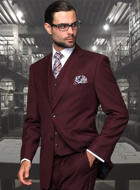 Mens Suits Regular Fit - Wool Suit - Pleated Pants - Burgundy Suit