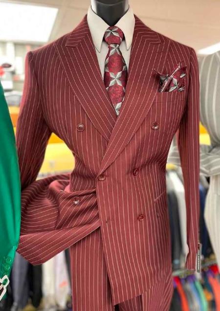 Double Breasted Suit - Maroon Suit - Side Vented - Modern Fit