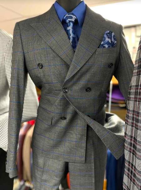 Double Breasted Suit - Charcoal Suit - Side Vented - Modern Fit