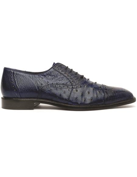 Belvedere Onesto II Ostrich/Crocodile Shoes Navy