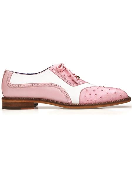 Belvedere Sesto Genuine Ostrich Quill - Italian Leather Shoes Pink - White