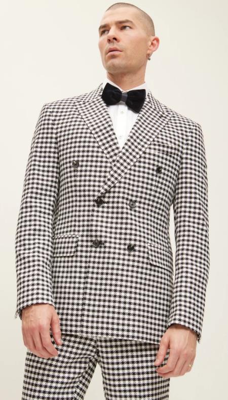 Mens Double Breasted Houndstooth Suit With Matching Pants