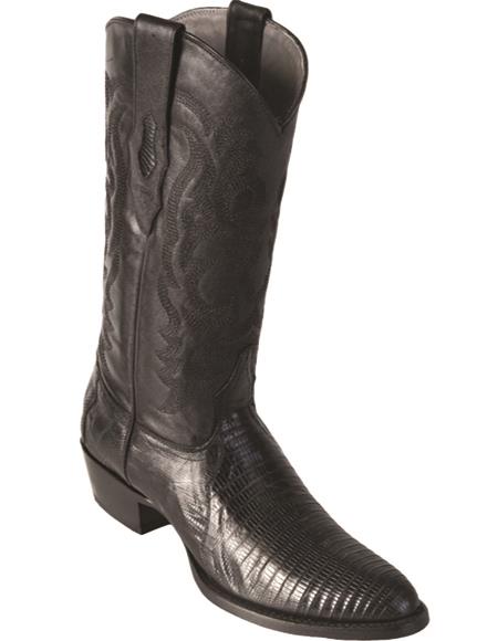 Los Altos Lizard Teju R-Toe Black Cowboy Boots
