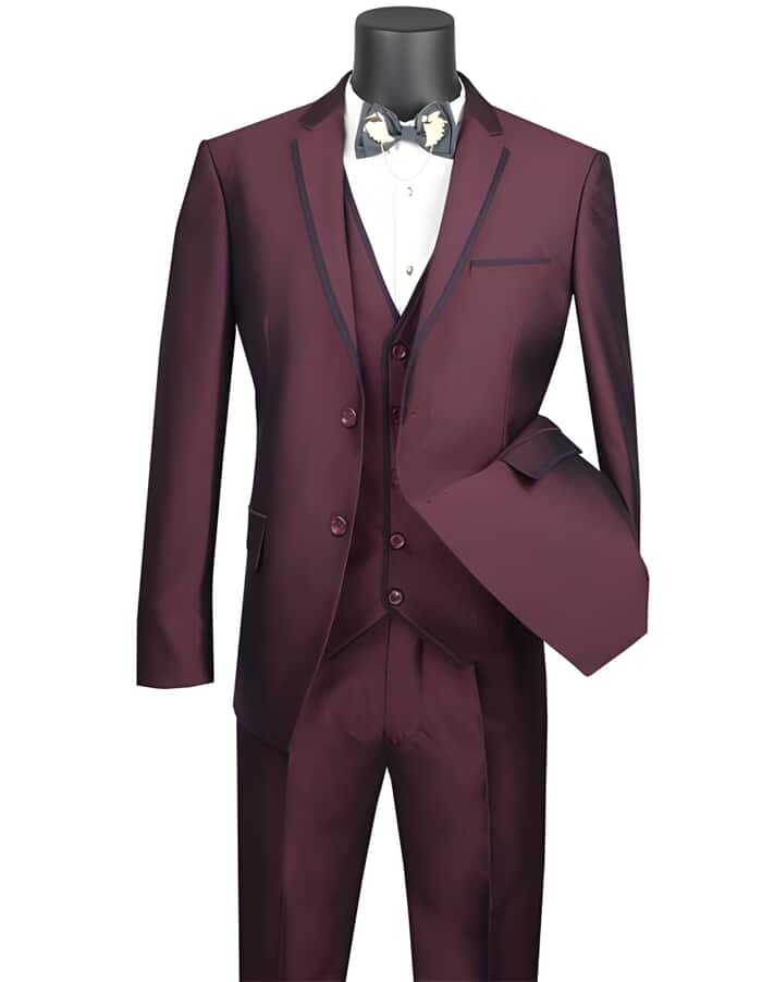 Ultra Slim Fit Maroon and Black Suit - Black and burgundy suit