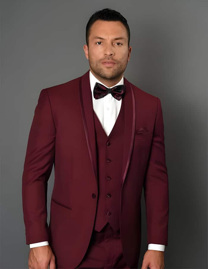 One Button Maroon and Black Suit - Black and burgundy suit