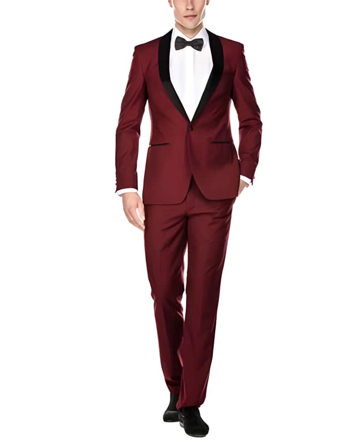 Slim Fit Maroon and Black Suit - Black and burgundy suit