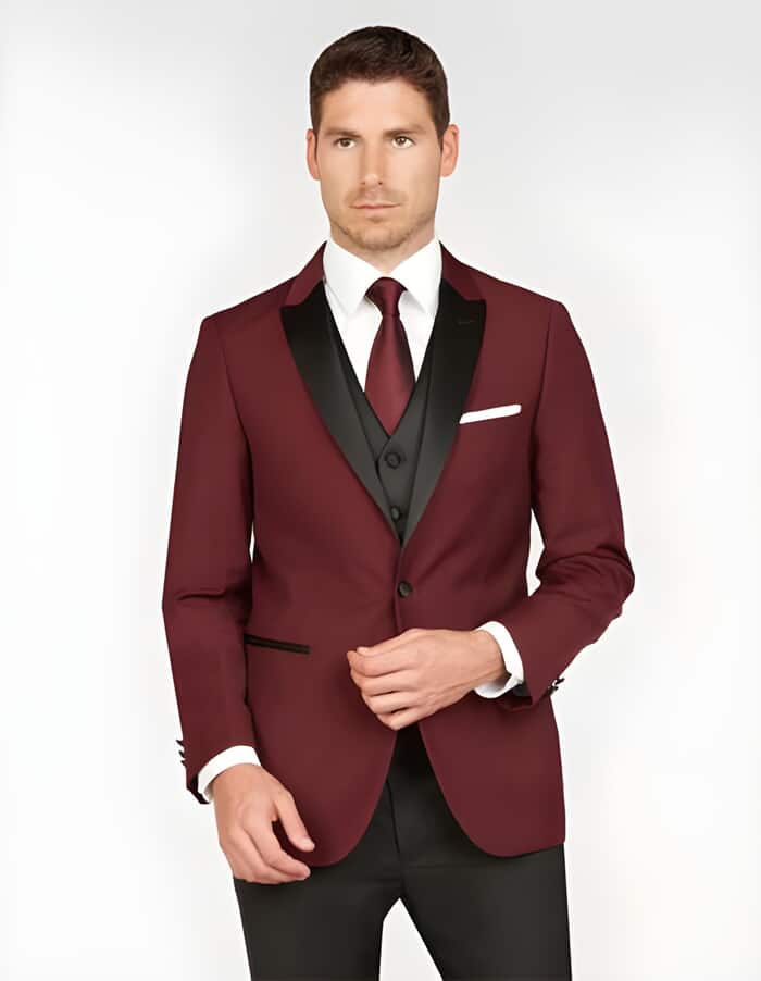 Vested Maroon and Black Suit - Black and burgundy suit