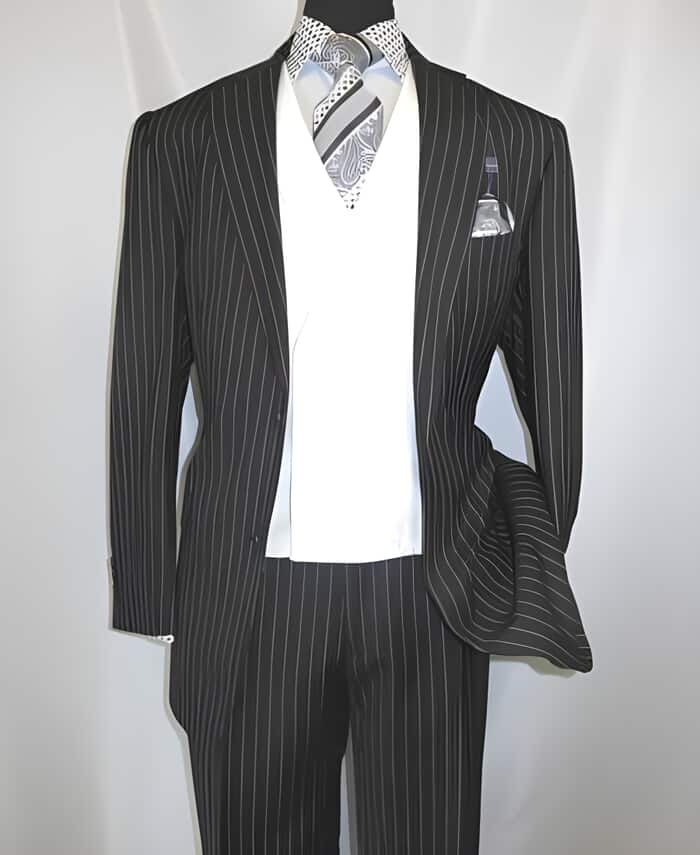 Men's 2 Button Side Vent Pinstripe Double Breasted 3 ~ Three Piece Shawl Collar Black Wedding / Prom Vested Suit