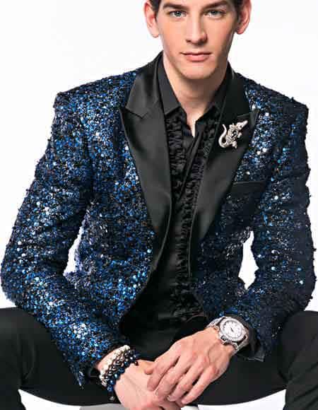 Navy Blue Sequin Blazer - Flashy Tuxedo - Prom Jacket