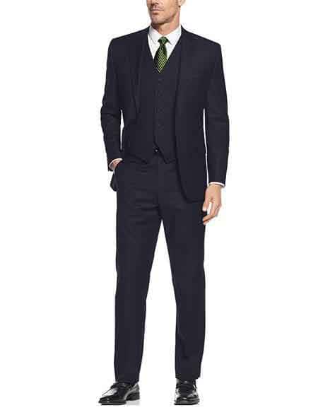 Slim Skinny European Fit Vested 3 Piece Suits Side Vented Navy Suit - Dark Blue Suit Color