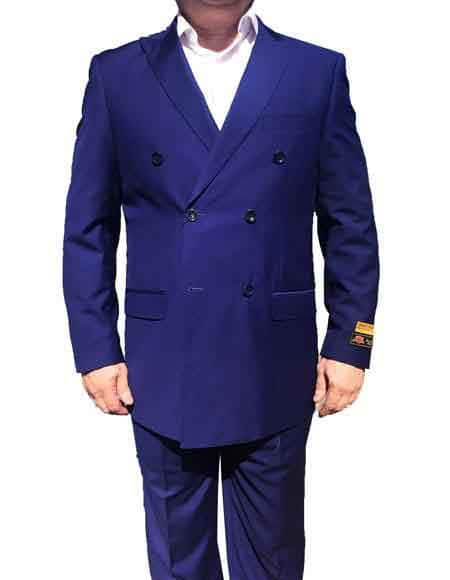 Solid Pattern Double Breasted Navy Blue Suits