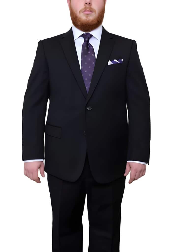 Two Button Black Portly Fit Super 130's Wool Pinstripe Suit