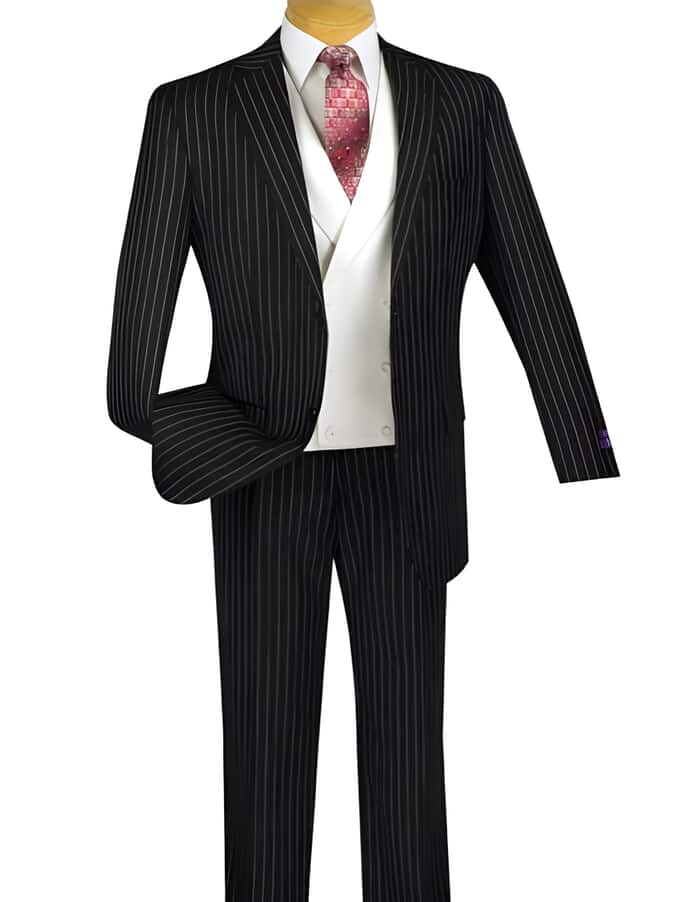 Vinci Two buttons Striped White Double Breasted Vest Dark color Black Wedding / Prom Fashion Suit